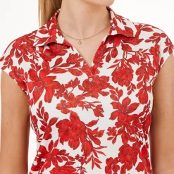 Func Factory Pikétröjor Dam-Alice Red Flowers (849)