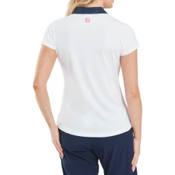 FootJoy Pikétröjor Dam-Cap Sleeve Print Trim Lisle Vit White - Navy