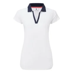 FootJoy Pikétröjor Dam-Cap Sleeve Print Trim Lisle Vit White - Navy