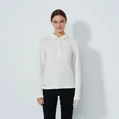 Daily Sports Tröjor Dam-Graphic Jaquard Ls Poloshirt Vit Ivory