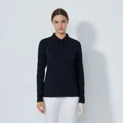 Daily Sports Tröjor Dam-Graphic Jaquard Ls Poloshirt Svart Black