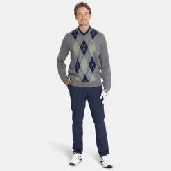 Lyle & Scott Tröjor Herr-Lambswool Blend Argyle V-Neck Grå Blå Grey/Navy (X934)