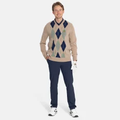 Lyle & Scott Tröjor Herr-Lambswool Blend Argyle V-Neck Beige Grön Beige/Green (X933)