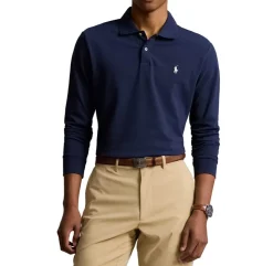 Ralph Lauren Pikétröjor Herr-Long Sleeve Polo Performance Stretch Mesh Refined Navy
