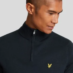 Lyle & Scott Tröjor Herr-Merino Blend Quarter Zip Blå Dark Navy (Z271)