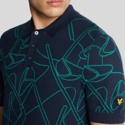 Lyle & Scott Pikétröjor Herr-Outline Knitted Polo Ryder Blue (X729)