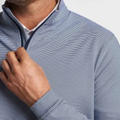 Peter Millar Tröjor Herr-Perth Mini Stripe 1/4 Zip Blå Vit Navy/White