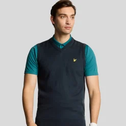 Lyle & Scott Tröjor Herr-Slipover Merino Blend V-Neck Blå Navy (Z271)