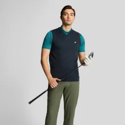 Lyle & Scott Tröjor Herr-Slipover Merino Blend V-Neck Blå Navy (Z271)