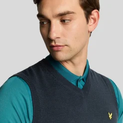 Lyle & Scott Tröjor Herr-Slipover Merino Blend V-Neck Blå Navy (Z271)