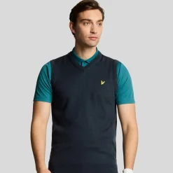 Lyle & Scott Tröjor Herr-Slipover Merino Blend V-Neck Blå Navy (Z271)