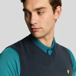 Lyle & Scott Tröjor Herr-Slipover Merino Blend V-Neck Blå Navy (Z271)