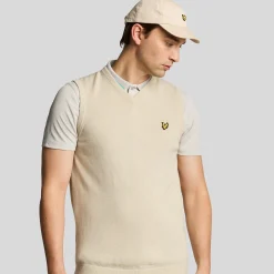 Lyle & Scott Tröjor Herr-Slipover Merino Blend V-Neck Beige Beige (Sesame Z745)