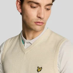 Lyle & Scott Tröjor Herr-Slipover Merino Blend V-Neck Beige Beige (Sesame Z745)