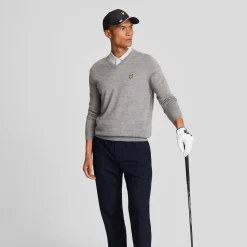 Lyle & Scott Tröjor Herr-V-Neck Merino Blend Grå Mid Grey (T28)