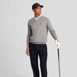 Lyle & Scott Tröjor Herr-V-Neck Merino Blend Grå Mid Grey (T28)