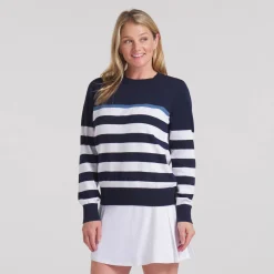 Puma Tröjor Dam-W Resort Stripe Sweater Deep-Navy-White-Glow