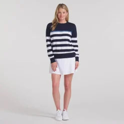 Puma Tröjor Dam-W Resort Stripe Sweater Deep-Navy-White-Glow
