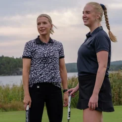 Bogeys & Birdies Pikétröjor Dam-W Tech Button AOP Svart Vit Black/White