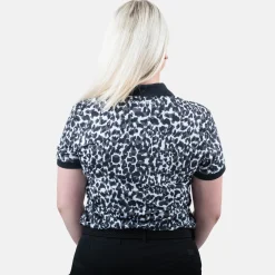 Bogeys & Birdies Pikétröjor Dam-W Tech Button AOP Svart Vit Black/White