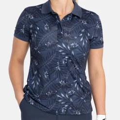 Bogeys & Birdies Pikétröjor Dam-W Tech Hidden Button Pique AOP Blå Navy/Chambray