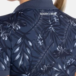 Bogeys & Birdies Pikétröjor Dam-W Tech Hidden Button Pique AOP Blå Navy/Chambray