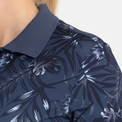 Bogeys & Birdies Pikétröjor Dam-W Tech Hidden Button Pique AOP Blå Navy/Chambray