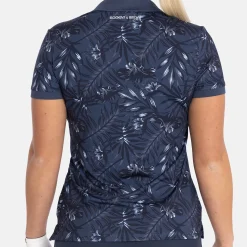 Bogeys & Birdies Pikétröjor Dam-W Tech Hidden Button Pique AOP Blå Navy/Chambray