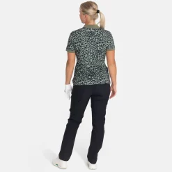 Bogeys & Birdies Pikétröjor Dam-W Tech Hidden Button Pique AOP Svart Clover Green/Black