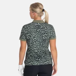 Bogeys & Birdies Pikétröjor Dam-W Tech Hidden Button Pique AOP Svart Clover Green/Black