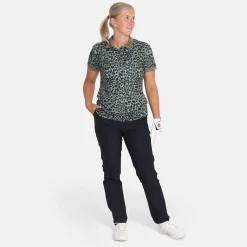 Bogeys & Birdies Pikétröjor Dam-W Tech Hidden Button Pique AOP Svart Clover Green/Black