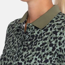 Bogeys & Birdies Pikétröjor Dam-W Tech Hidden Button Pique AOP Svart Clover Green/Black