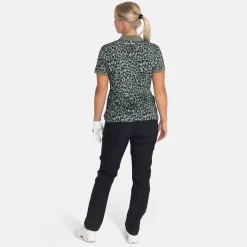 Bogeys & Birdies Pikétröjor Dam-W Tech Hidden Button Pique AOP Svart Clover Green/Black