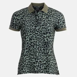 Bogeys & Birdies Pikétröjor Dam-W Tech Hidden Button Pique AOP Svart Clover Green/Black