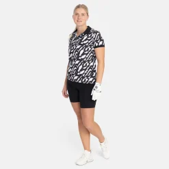 Bogeys & Birdies Pikétröjor Dam-W Tech Hidden Button Pique AOP Svart Vit Black/White (Zebra)