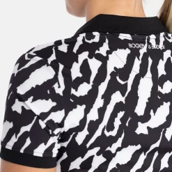 Bogeys & Birdies Pikétröjor Dam-W Tech Hidden Button Pique AOP Svart Vit Black/White (Zebra)
